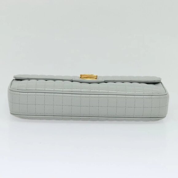 CELINE Quilted Chain Shoulder Bag Lamb Skin Gray Gold Auth mr1084V - Picture 6 of 14